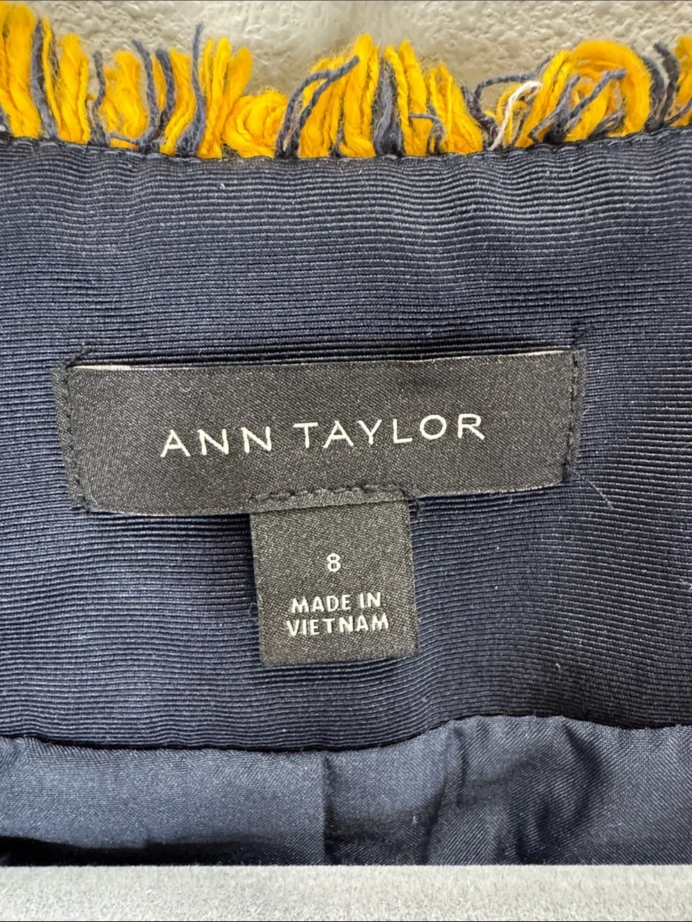Ann Taylor Yellow and Black Tweed Fringe Open-Front Blazer - Picture 3 of 8